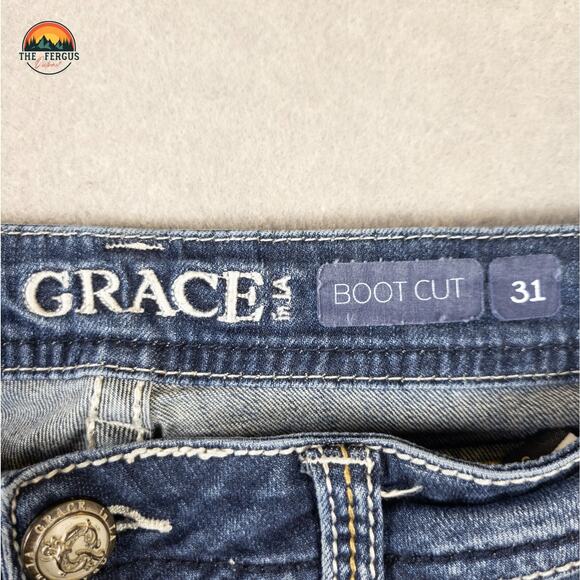 Grace In L.A. Bootcut Jeans Medium Wash Denim Embellished Pockets Women's Sz 31 - Picture 8 of 11